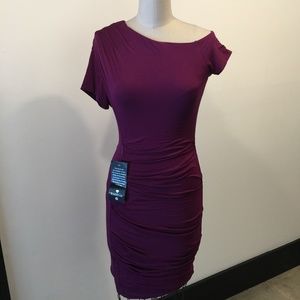 Bebe Asymmetrical Pintuck Dress